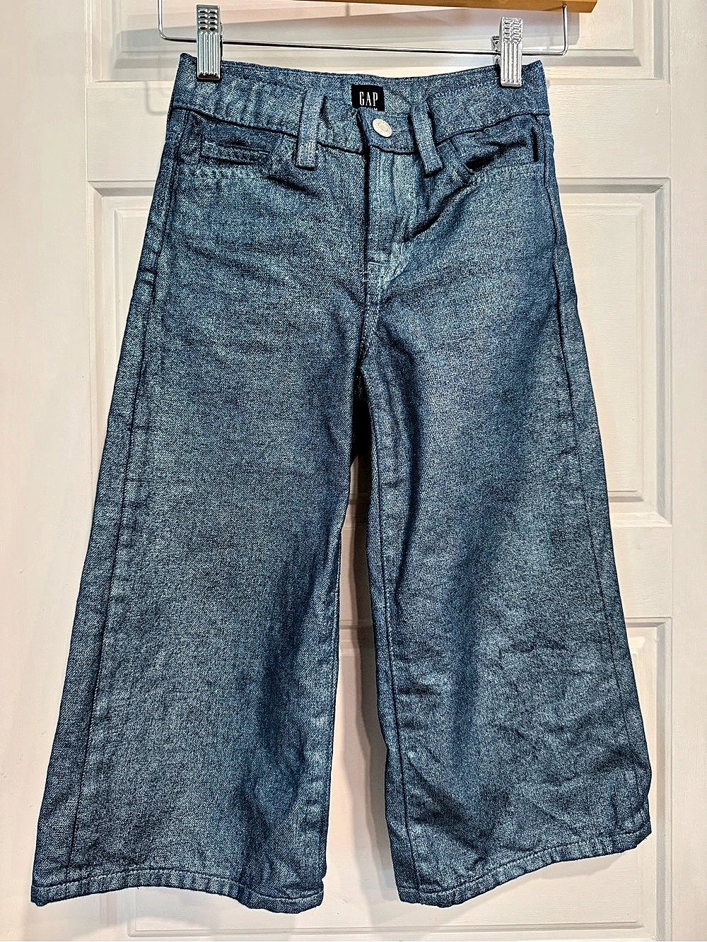 Gap Girls Size 6 Wide Leg Jeans Metallic Blue Sparkle Denim Pants Like New